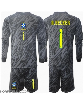 Billige Fotballdrakt Brasil Alisson Becker #1 Keeper Replika Bortedraktsett Barn Copa America 2024 Langermet (med bukser)